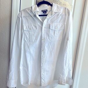 EUC Michael Michael Kors white linen Cotton blend long sleeve button down top